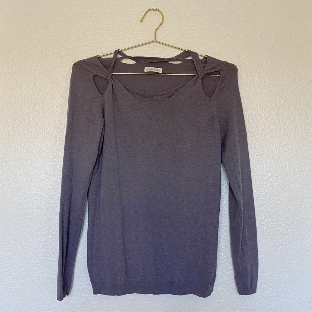 WHISTLES Cold and Shoulder Twist Sweater Top in Purple SZ 2